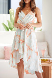 Fashion Sweet Print Frenulum V Neck Irregular Dresses