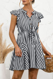 Fashion Sweet Striped Split Joint V Neck A Line Dresses