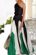 Fashion Elegant Patchwork Contrast Oblique Collar Waist Skirt Dresses