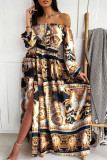 Fashion Street Print Patchwork Off the Shoulder A Line Dresses