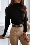 Casual Solid Buckle Fold Turtleneck Tops