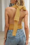 Fashion Street Solid Backless O Neck Tops
