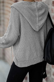 Casual Solid Draw String Zipper Hooded Collar Tops