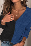 Fashion Street Solid Patchwork V Neck Tops