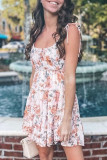 Fashion Street Print Split Joint Spaghetti Strap A Line Dresses