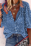 Casual Print Split Joint Turndown Collar Mid Waist Tops