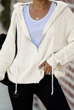 Casual Solid Draw String Zipper Hooded Collar Tops