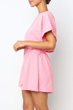 Fashion Sweet Solid Buttons Without Belt Loose Rompers