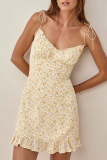 Fashion Elegant Floral Flounce Fold V Neck A Line Dresses