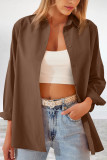 Casual Simplicity Solid Buttons Turndown Collar Tops