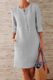 Fashion Casual Solid Split Joint O Neck A Line Dresses