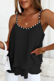 Sexy Vacation Solid Pearl Fold U Neck Tops