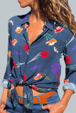 Casual Print V Neck Mid Waist Tops