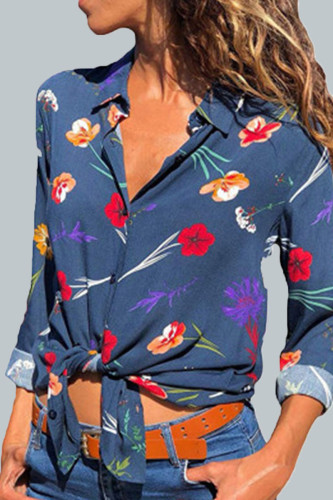 Casual Print V Neck Mid Waist Tops