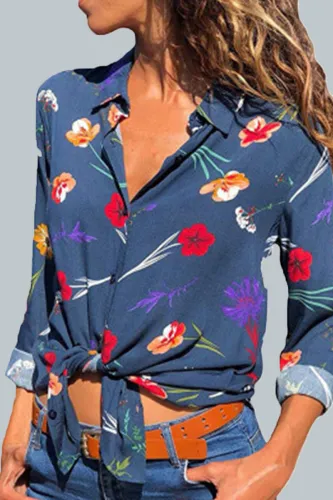 Casual Print V Neck Mid Waist Tops