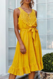 Fashion Casual Solid Split Joint O Neck A Line Dresses