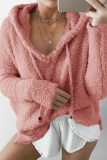 Casual Solid Patchwork Draw String Hooded Collar Tops