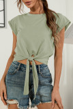Fashion Sweet Solid Frenulum O Neck T-Shirts