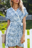 Fashion Street Tie Dye Frenulum V Neck Irregular Dresses