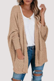 Casual Solid Pocket V Neck Tops Sweater