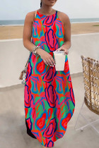 Casual Print Basic O Neck Long Dress Dresses
