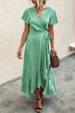 Elegant Floral Flounce With Belt Irregular Dress Dresses