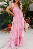 Fashion Elegant Striped Split Joint Fold Spaghetti Strap A Line Dresses
