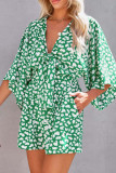 Fashion Elegant Striped Print Strap Design V Neck Loose Rompers