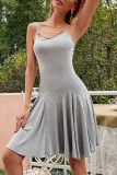 Fashion Casual Solid Split Joint Spaghetti Strap Irregular Dresses