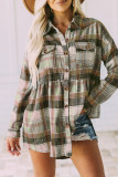 Casual Plaid Buckle Buttons Turndown Collar Tops