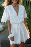 Fashion Street Solid Frenulum V Neck Loose Rompers