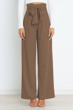 Work Simplicity Solid With Belt Loose High Waist Straight Solid Color Bottoms