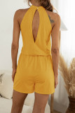 Fashion Casual Solid Patchwork Halter Loose Rompers