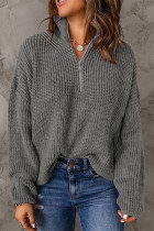 Fashion Solid Zipper Zipper Collar Tops