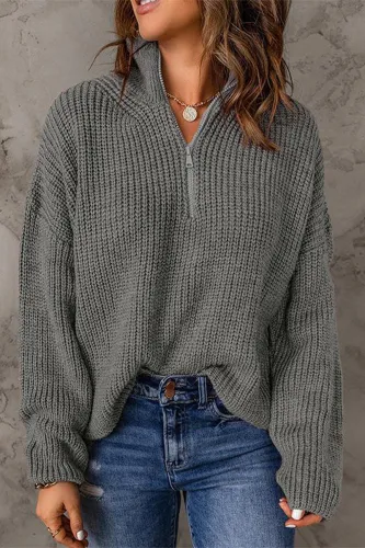 Fashion Solid Zipper Zipper Collar Tops