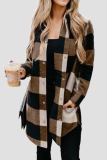 Casual Plaid Pocket Buckle Turndown Collar Outerwear