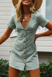 Fashion Street Solid Split Joint V Neck A Line Dresses