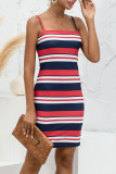 Fashion Casual Striped Split Joint Spaghetti Strap A Line Dresses