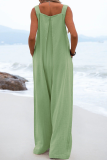 Casual Solid Patchwork Square Collar Loose Jumpsuits