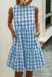 Fashion Street Plaid Split Joint O Neck Princess Dresses