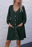 Casual Solid Pocket Buckle V Neck A Line Dresses