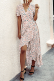 Elegant Floral Flounce With Belt Irregular Dress Dresses