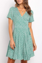 Fashion Sweet Print Split Joint V Neck A Line Dresses
