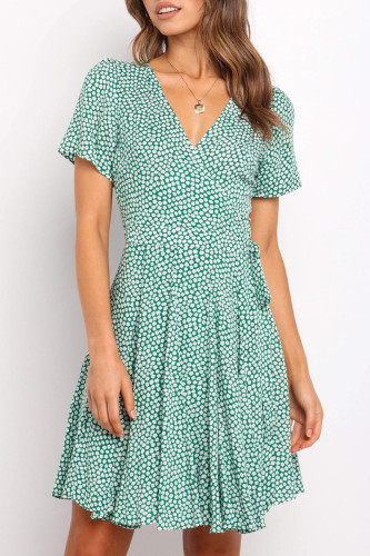 Fashion Sweet Print Split Joint V Neck A Line Dresses