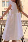 Fashion Sweet Solid Split Joint Square Collar Princess Dresses