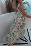 Fashion Elegant Floral Split Joint Slit V Neck A Line Dresses