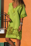 Fashion Casual Print Split Joint V Neck A Line Dresses
