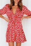 Fashion Casual Print Split Joint V Neck A Line Dresses