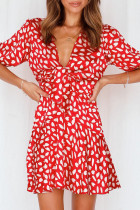 Fashion Casual Print Split Joint V Neck A Line Dresses