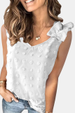 Casual Dot Solid Split Joint Stringy Selvedge O Neck Tops